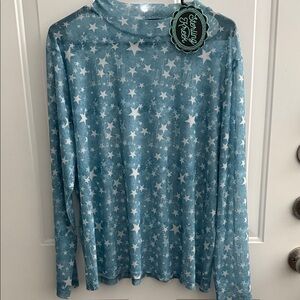 Stylish Blue Star Long Sleeve Mesh Top